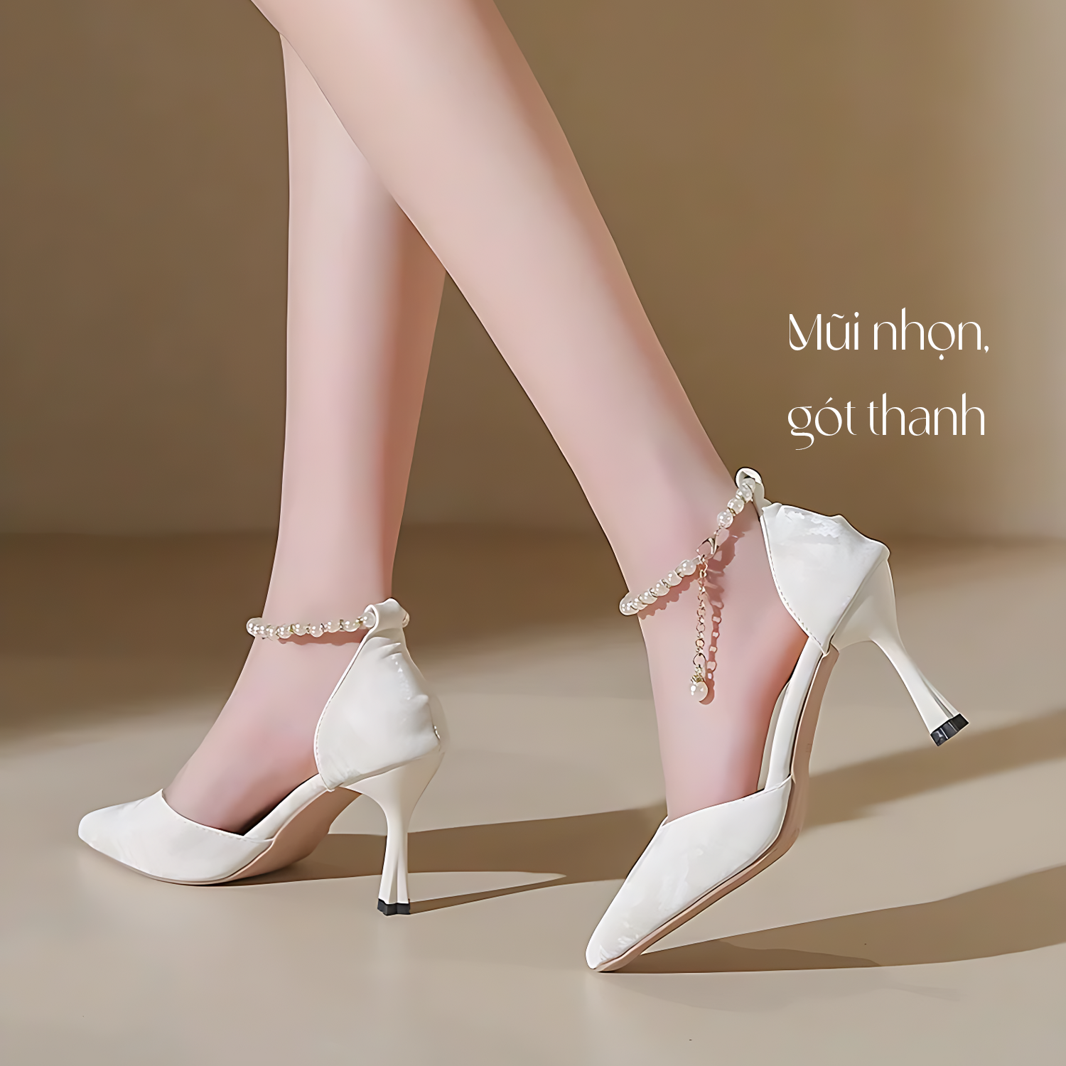 Giày cao gót lắc ngọc trai tiểu thư