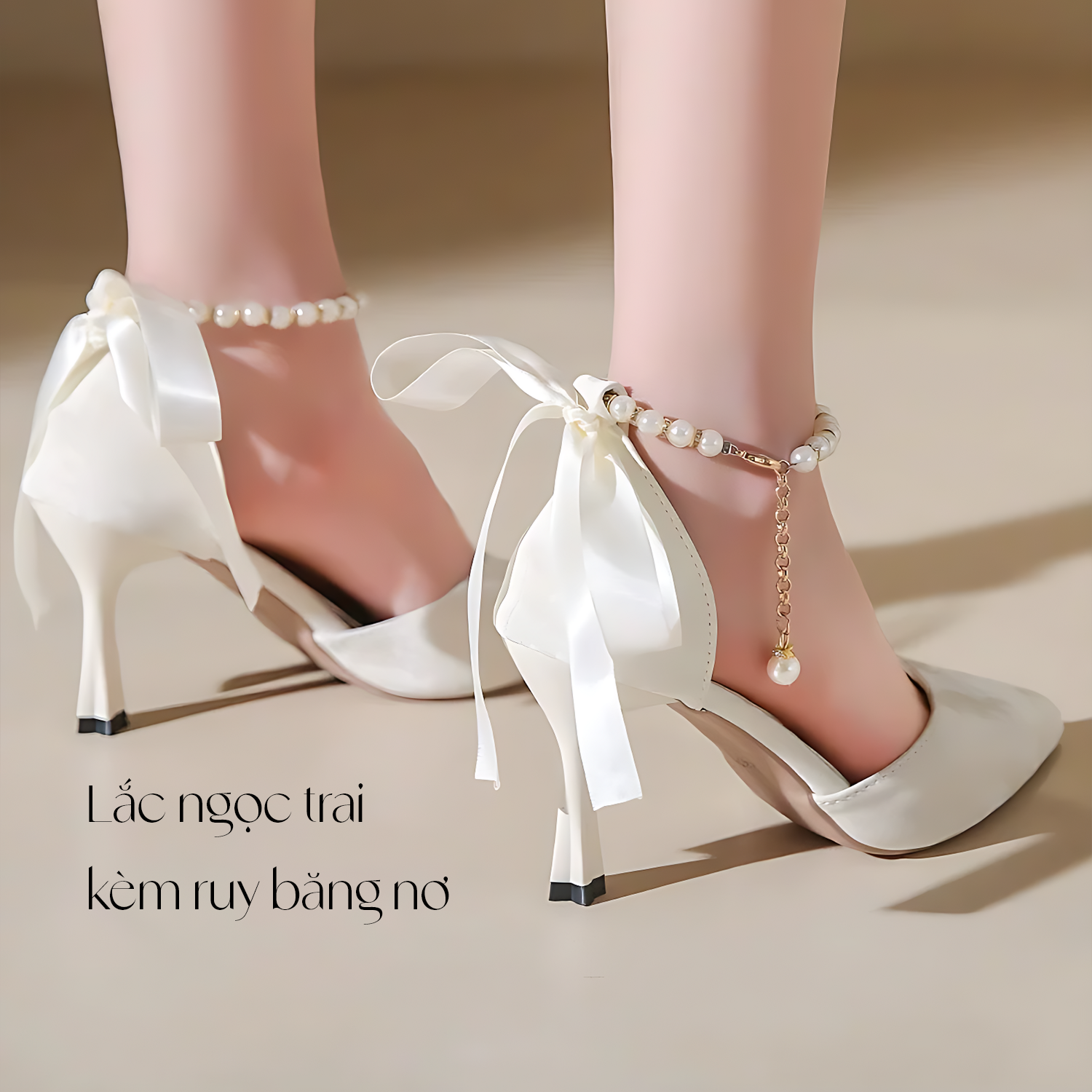 Giày cao gót lắc ngọc trai tiểu thư