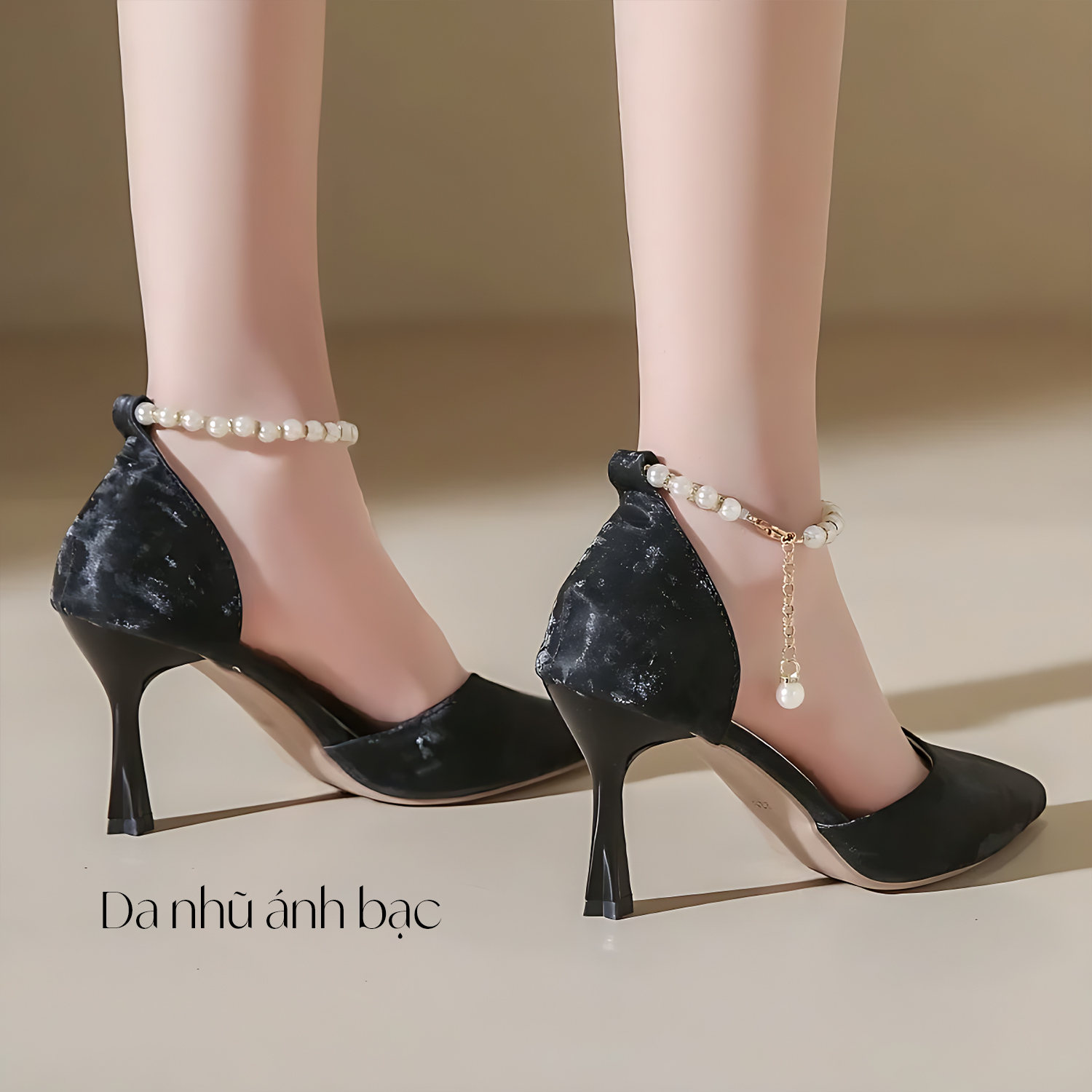 Giày cao gót lắc ngọc trai tiểu thư