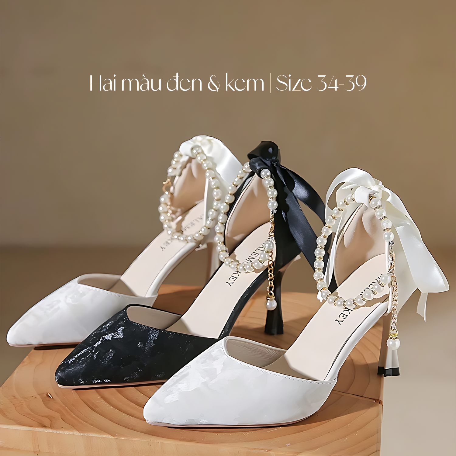 Giày cao gót lắc ngọc trai tiểu thư